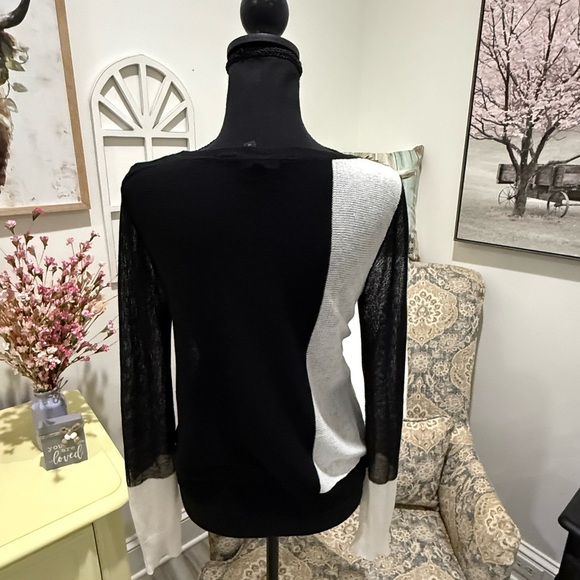 BCBGMaxAzria Black and White Crew Neck Sweater - Picture 3 of 5